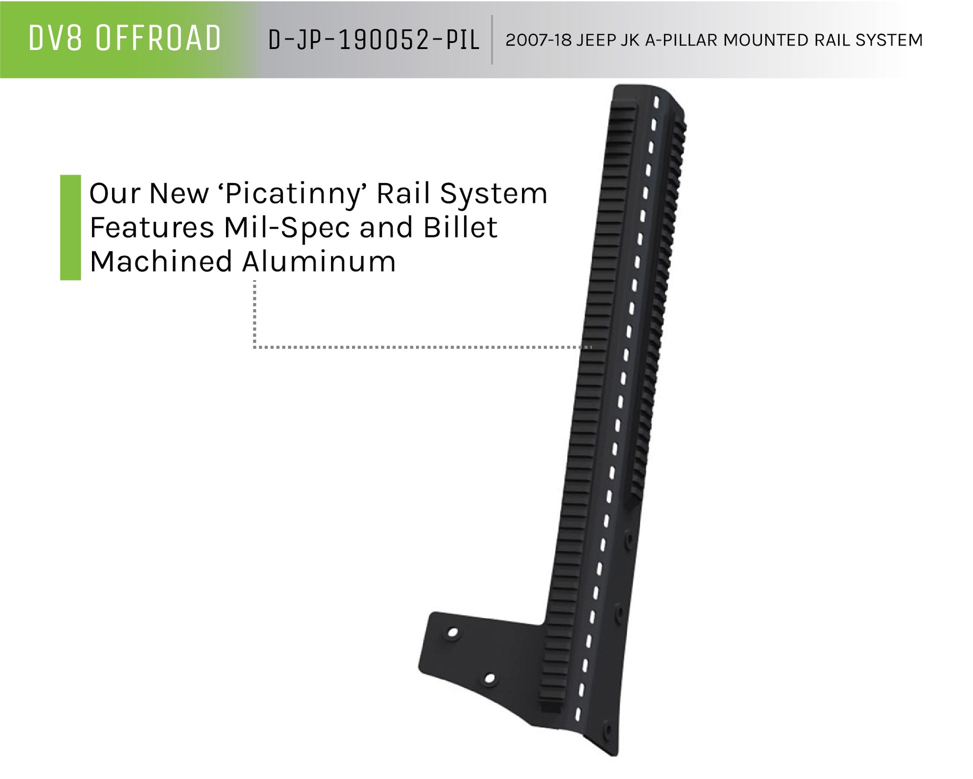 Jeep Wrangler JL And Gladiator JT A-Pillar Mount With Rail Accessory Mount System