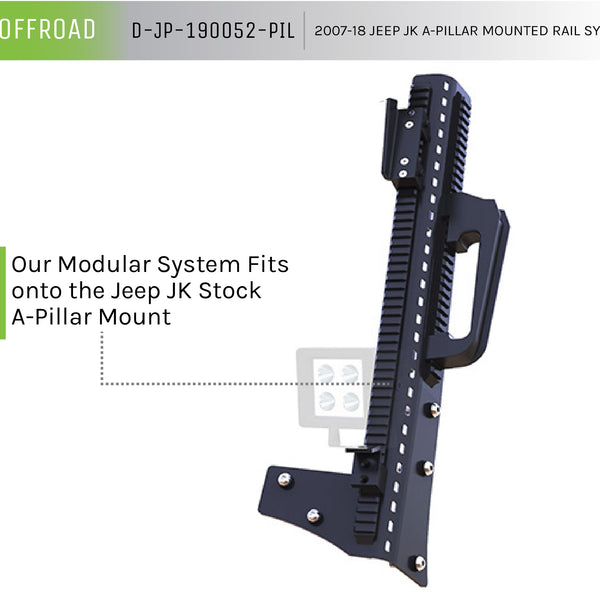 Jeep Wrangler JL And Gladiator JT A-Pillar Mount With Rail Accessory Mount System