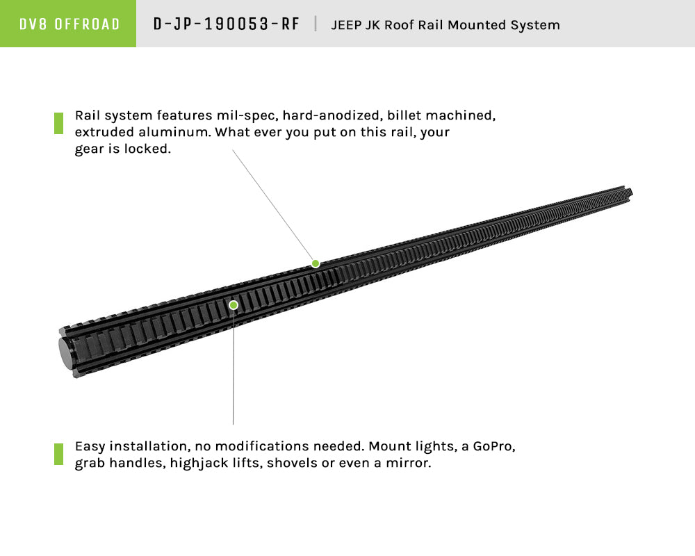 Jeep JK Roof Rail Mounted System For The JK A-Pillar Mounted Rail System