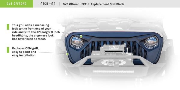 2018-22 Jeep JL & 2020-22 JT Replacement Grille | Black