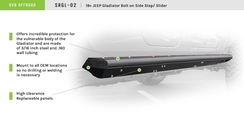 2020-2024 Jeep Gladiator JT Rock Sliders With Step