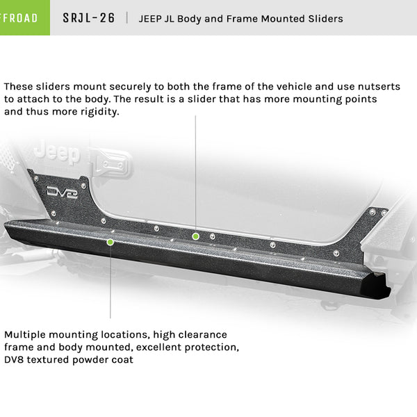 2018-22 Jeep JL 2-Door Rock Sliders With Rock Skins